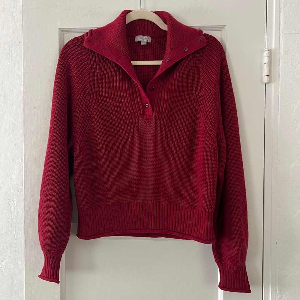 J Crew NWOT Womens Red Maroon Ribbed Cotton Button Collar Sweater Small - Picture 3 of 15